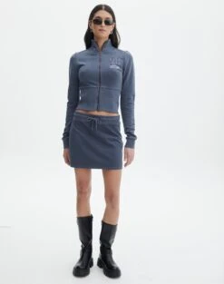 Double Button Knee Length Denim Skirt -Swoon Fashion co zephy cotton mini skirt washed navy front ss123055cot