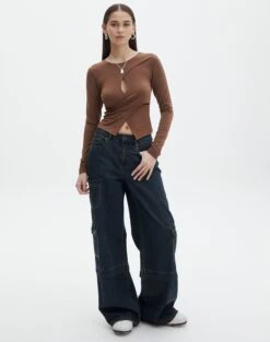 Swoon Fashion -Swoon Fashion connor cross over long sleeve top deep umber full tl130857des