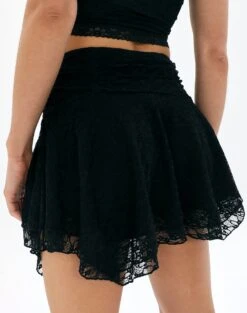 Asymmetric Lace Mini Skirt -Swoon Fashion daisy lace mini skirt black back ss89715lac