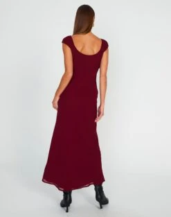 Tie Front Puff Sleeve Maxi Dress -Swoon Fashion denver drapey sleeved maxi red chocolate back dl96450peb