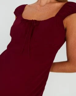 Tie Front Puff Sleeve Maxi Dress -Swoon Fashion denver drapey sleeved maxi red chocolate imageback dl96450peb