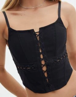 Lace Up Detailed Corset Top -Swoon Fashion denver lace up corset black imageback bv109857pln