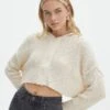 Zip Up Knit Cropped Hoodie