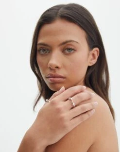 Print Ruffle Long Sleeve Blouse -Swoon Fashion dora double ring silver front je144663rng 1