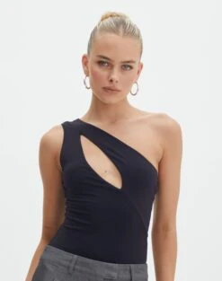 Faux Leather Low Rise Pant -Swoon Fashion dua one shoulder cut out bodysuit black front tb88291pch