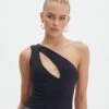 Supersoft One Shoulder Cut Out Bodysuit -Swoon Fashion dua one shoulder cut out bodysuit black front tb88291pch 5