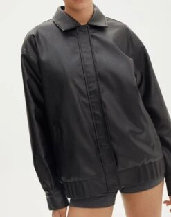 Faux Leather Drop Shoulder Oversized Jacket -Swoon Fashion elroy 80s pu jacket black imageback jw52713pu