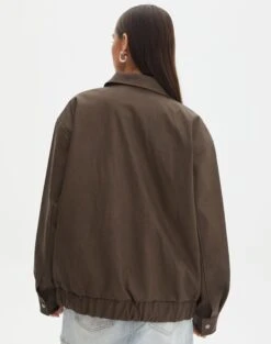 Faux Leather Drop Shoulder Oversized Jacket -Swoon Fashion elroy 80s pu jacket brown back jw52713pu