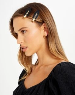 Plated Rectangle Hoop Earring 2 Pack -Swoon Fashion flat clip pack black front ha70892clp 1