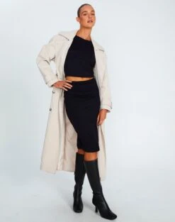 Satin Maxi Skirt -Swoon Fashion gem midi skirt black front sl114640pch 9