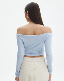 Ruched Off The Shoulder Top -Swoon Fashion genie ruche off the shoulder top icecap back tl124186vis