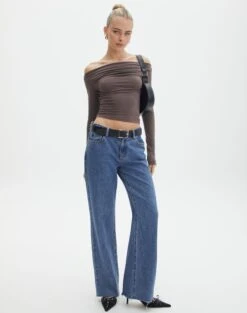 Ruched Off The Shoulder Top -Swoon Fashion genie ruched off the shoulder top irish coffee full tl124186vis