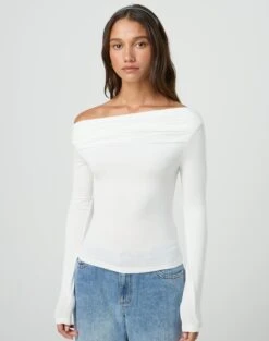 Ruched Off The Shoulder Top -Swoon Fashion genie ruched off the shoulder top milk front tl124186vis
