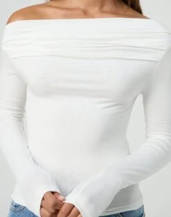 Ruched Off The Shoulder Top -Swoon Fashion genie ruched off the shoulder top milk imageback tl124186vis