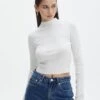 Funnel Neck Long Sleeve Crop Knit