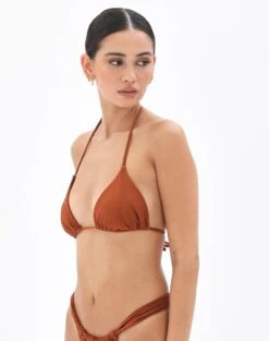 Shimmer Ruched Triangle Bikini Top -Swoon Fashion harley halter tri bikini top third place detail ga54007shm