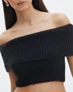 Foldover Off Shoulder Cropped Knit 30 Foldover Off Shoulder Cropped Knit -Swoon Fashion harper off shoulder fluffy knit black imageback kv106717knt