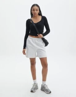 Long Sleeve Button Scoop Neck Top -Swoon Fashion harrison henley longsleeve black full tl114637ocot