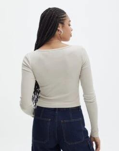 Long Sleeve Button Scoop Neck Top -Swoon Fashion harrison henley longsleeve head in the sand back tl114637ocot