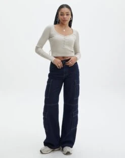 Long Sleeve Button Scoop Neck Top -Swoon Fashion harrison henley longsleeve head in the sand full tl114637ocot