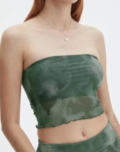 Print Mesh Strapless Top -Swoon Fashion howdy half mesh strapless cypress haze imageback tv55201rprt