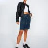 Double Button Knee Length Denim Skirt -Swoon Fashion ingrid denim skirt coyote blue front ss109349dnm