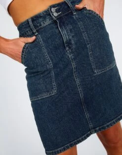 Double Button Knee Length Denim Skirt -Swoon Fashion ingrid denim skirt coyote blue imageback ss109349dnm