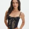 Lace Hook & Eye Front Corset Top -Swoon Fashion inka corset top blacknude front ut111638lac