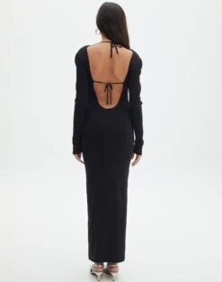 Knit Long Sleeve Keyhole Maxi Dress -Swoon Fashion ivar keyhole dressy maxi black back kd124285knt