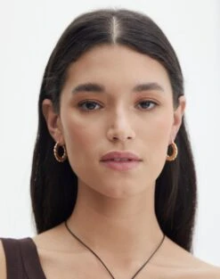 Plated Rectangle Hoop Earring 2 Pack -Swoon Fashion jagger hoops gold front je109071ear 3