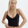 Lace Detail Cropped Cami -Swoon Fashion jeronimo lace tank blackblack front tv111894lac