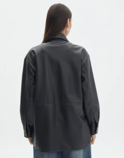 Double Pocket Oversized Faux Leather Shacket -Swoon Fashion jezza pu shacket black back jw91640pu