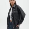 Double Pocket Oversized Faux Leather Shacket