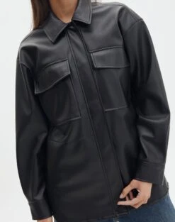Double Pocket Oversized Faux Leather Shacket -Swoon Fashion jezza pu shacket black imageback jw91640pu