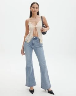 Lace Tie Front Split Top -Swoon Fashion jupiter lace hanky tank peach sorbet full tv130464lac