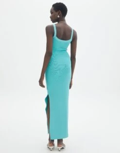 Round Neckline Knit Maxi Dress -Swoon Fashion kelly round neck aqua siren back kd119942knt