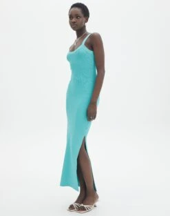 Round Neckline Knit Maxi Dress -Swoon Fashion kelly round neck aqua siren full kd119942knt