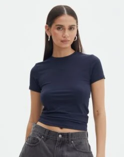Supersoft Long Line Tee -Swoon Fashion kimmy t shirt navy blazer front ts55072pln 8