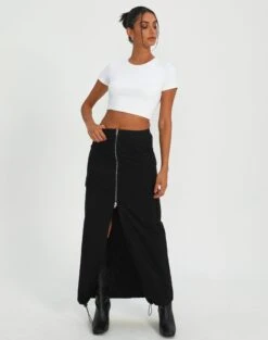 Textured Asymmetrical Panel Maxi Skirt -Swoon Fashion kita cargo skirt black front sl100678cot 16