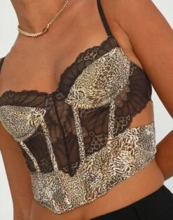 Cut Out Animal Lace Trim Corset -Swoon Fashion kurbie corset jungle leo imageback ut91413jnl