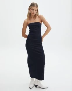 New Arrival -Swoon Fashion ky strapless denim midi last rodeo indigo full dl122263den