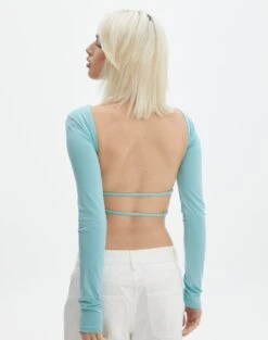 Open Strappy Back Long Sleeve Top -Swoon Fashion lana strap open back top aqua siren back tl142894des