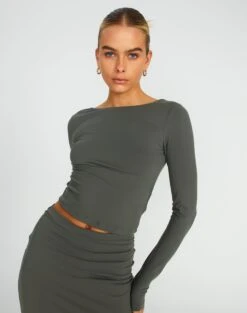 Supersoft Backless Long Sleeve Top -Swoon Fashion layley longsleeve cypress back tl102955pch