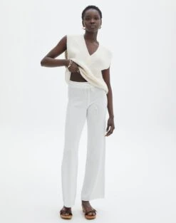 Tailored Side Split Mid Rise Pant -Swoon Fashion lesta loose knit pant white front pw118853knt 1