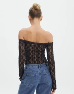 Off Shoulder Lace Long Sleeve Top 24 Off Shoulder Lace Long Sleeve Top -Swoon Fashion lexi longsleeve lace top black back tl116985lac