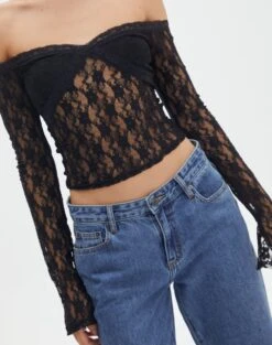 Off Shoulder Lace Long Sleeve Top 25 Off Shoulder Lace Long Sleeve Top -Swoon Fashion lexi longsleeve lace top black imageback tl116985lac