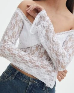 Off Shoulder Lace Long Sleeve Top 35 Off Shoulder Lace Long Sleeve Top -Swoon Fashion lexi longsleeve lace top white imageback tl116985lac