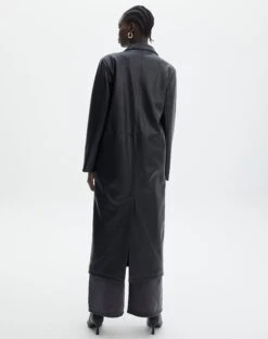 Faux Leather Longline Collared Coat -Swoon Fashion liberty long line coat black back cl124199pu