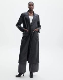 Double Pocket Oversized Faux Leather Shacket -Swoon Fashion liberty long line coat black front cl124199pu 10