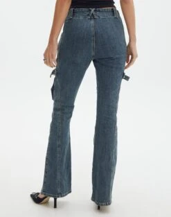 Low Rise Cargo Detail Bootcut Jeans -Swoon Fashion lilo low rise denim cargo coyote blue back jd109688dnm